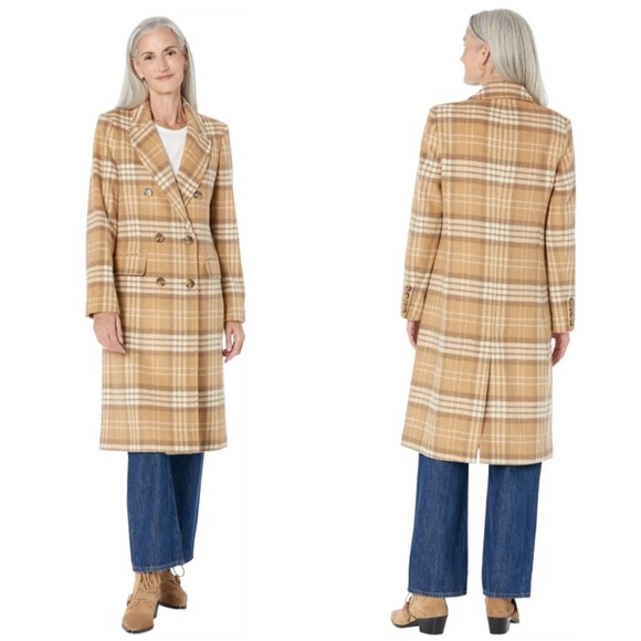 NWT Lauren Ralph Lauren Plaid Double Breasted Reefer Coat In Camel, Size 10 - Picture 3 of 13